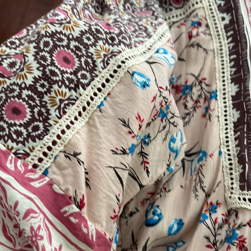 Sundance Everyday Dream Dress pink brown cream boho floral crochet loose size S - Picture 11 of 16